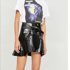 MAJE JANAK RUFFLED PATENT LEATHER WRAP skirt